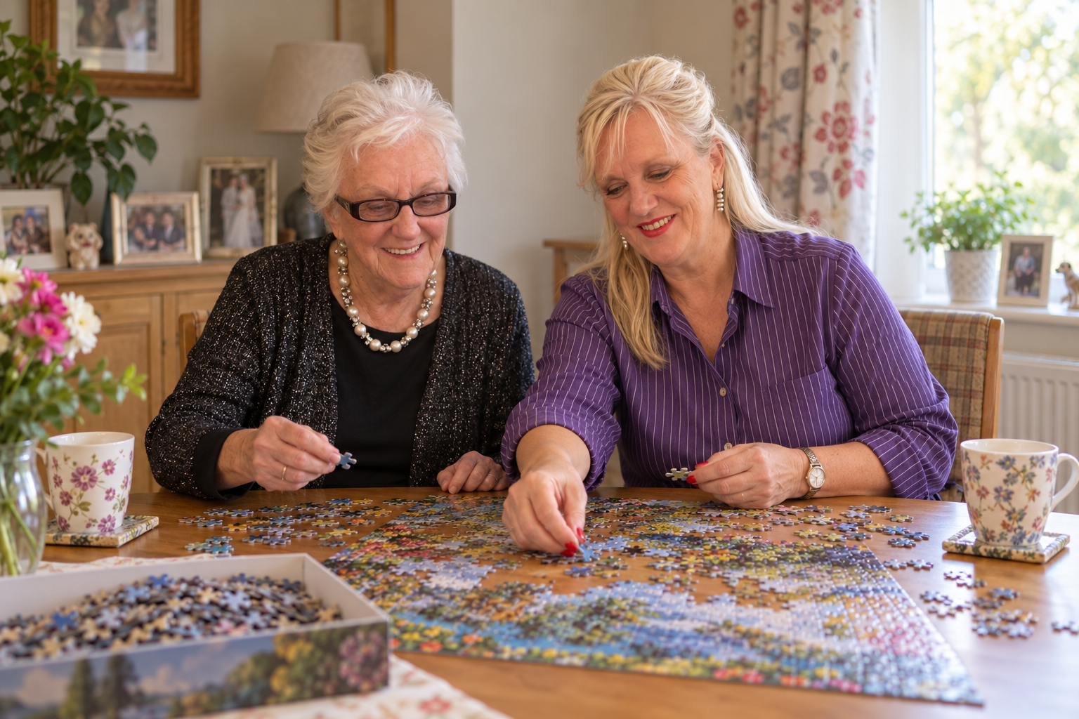 Lisa and her mother Violet enjoying a jigsaw together